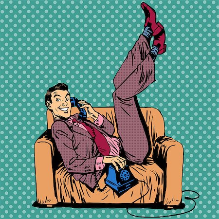 phone pop art - Lazy man on a sofa talking on the phone. The joy of positive slacker Stock Photo - Budget Royalty-Free & Subscription, Code: 400-08164541