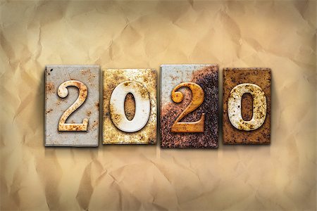 simsearch:400-08166276,k - The word "2020" written in rusty metal letterpress type on a crumbled aged paper background. Stock Photo - Budget Royalty-Free & Subscription, Code: 400-08164737