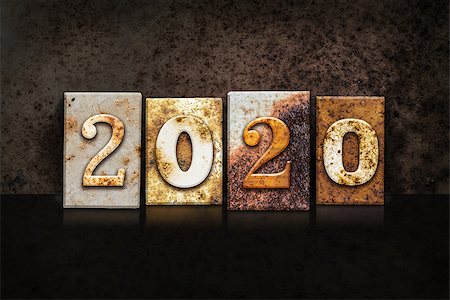 simsearch:400-08154669,k - The word "2020" written in rusty metal letterpress type on a dark textured grunge background. Stock Photo - Budget Royalty-Free & Subscription, Code: 400-08164739
