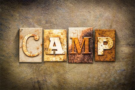 simsearch:400-08166276,k - The word "CAMP" written in rusty metal letterpress type on an old aged leather background. Stock Photo - Budget Royalty-Free & Subscription, Code: 400-08164787