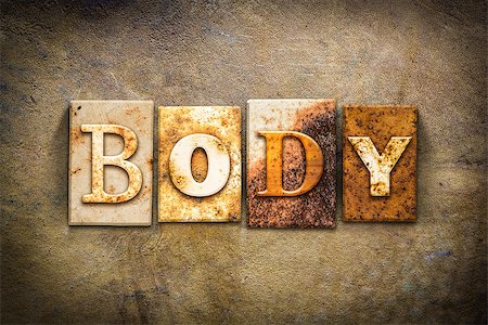 simsearch:400-08166276,k - The word "BODY" written in rusty metal letterpress type on an old aged leather background. Stock Photo - Budget Royalty-Free & Subscription, Code: 400-08164782