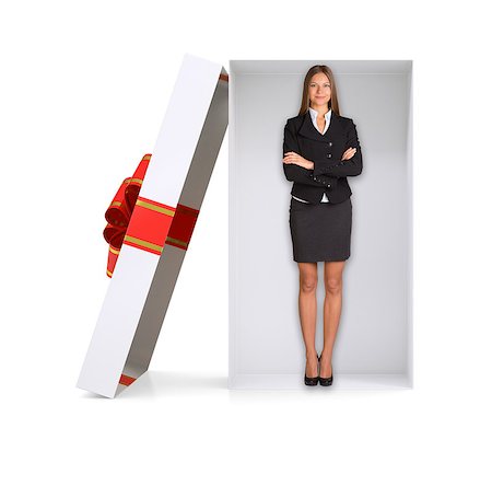simsearch:400-08158930,k - Businesswoman in gift box with ribbon on isolated white background Stock Photo - Budget Royalty-Free & Subscription, Code: 400-08164856