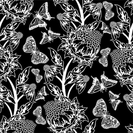 simsearch:400-08164930,k - Seamless floral ornate  pattern with butterflies Stock Photo - Budget Royalty-Free & Subscription, Code: 400-08164927