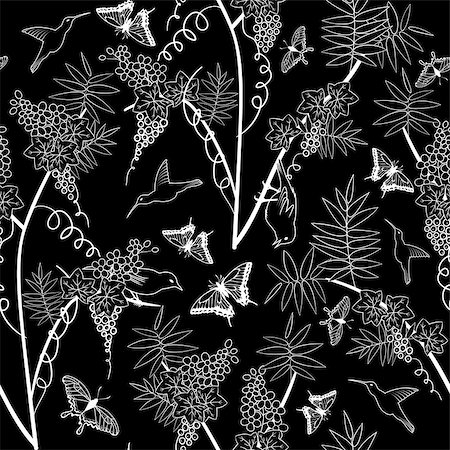 simsearch:400-08164930,k - Seamless floral ornate  pattern with butterflies Stock Photo - Budget Royalty-Free & Subscription, Code: 400-08164929