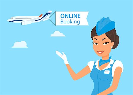 Female stewardess wearing blue suit  and airplane behind her Stock Photo - Budget Royalty-Free & Subscription, Code: 400-08164954
