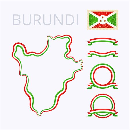 simsearch:400-04689380,k - Outline map of Burundi. Border is marked with ribbon in national colors. The package contains frames in national colors and stamp with flag. Fotografie stock - Microstock e Abbonamento, Codice: 400-08164990