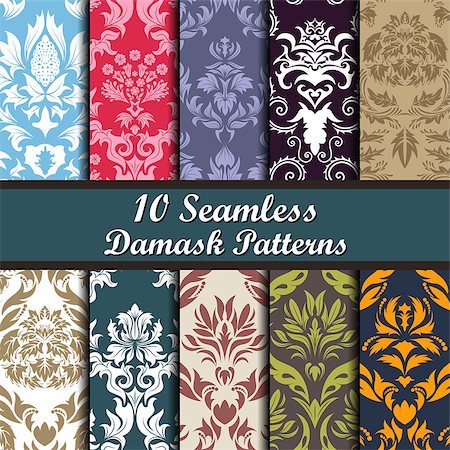simsearch:400-08164930,k - Set of Ten Damask Seamless Patterns design Stock Photo - Budget Royalty-Free & Subscription, Code: 400-08165161