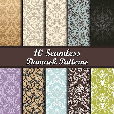 simsearch:400-08164930,k - Set of Ten Damask Seamless Patterns design Stock Photo - Budget Royalty-Free & Subscription, Code: 400-08165162