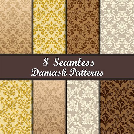 simsearch:400-08164930,k - Set of Eight Damask Seamless Patterns design Stock Photo - Budget Royalty-Free & Subscription, Code: 400-08165163