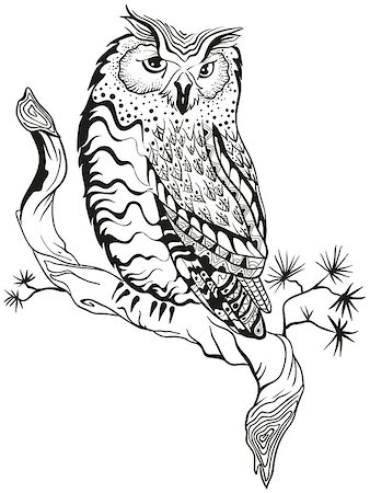 Owl sits on tree branch. Graphic design. Illustration in vector format Stock Photo - Budget Royalty-Free & Subscription, Code: 400-08165338