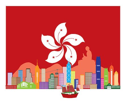 simsearch:700-00004438,k - Hong Kong City Skyline and Big Buddha Statue Panorama in Hong Kong Flag Background Color Illustration Photographie de stock - Aubaine LD & Abonnement, Code: 400-08165332