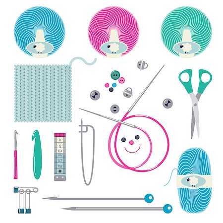 Set  of tools and materials for hand knitting. Vector illustration. Stock Photo - Budget Royalty-Free & Subscription, Code: 400-08165359