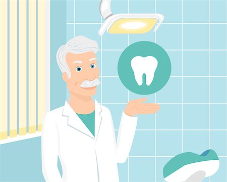dentistry cartoon - Doctor wearing white uniform with tooth icon staying in the consulting room Stock Photo - Budget Royalty-Free & Subscription, Code: 400-08165417