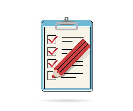 Task list flat contour icon with red pencil isolated on white Stock Photo - Budget Royalty-Free & Subscription, Code: 400-08165419