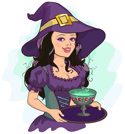 Beautiful girl witch holds potion cup on a tray. Illustration in vector format Foto de stock - Royalty-Free Super Valor e Assinatura, Número: 400-08165434