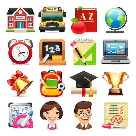 simsearch:400-04225674,k - Set of colorful school icons for your education projects. Isolated on white background. Clipping paths included in JPG file. Stock Photo - Budget Royalty-Free & Subscription, Code: 400-08165470