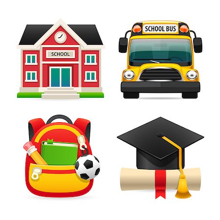 Set of four colorful school icons. Isolated on white background. Clipping paths included in JPG file. Stock Photo - Budget Royalty-Free & Subscription, Code: 400-08165473