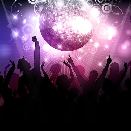 Silhouette of a party crowd on a disco ball background Stock Photo - Budget Royalty-Free & Subscription, Code: 400-08165519