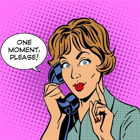 secretary vintage picture - One moment please a woman talking on the phone. Retro style pop art Stock Photo - Budget Royalty-Free & Subscription, Code: 400-08165663