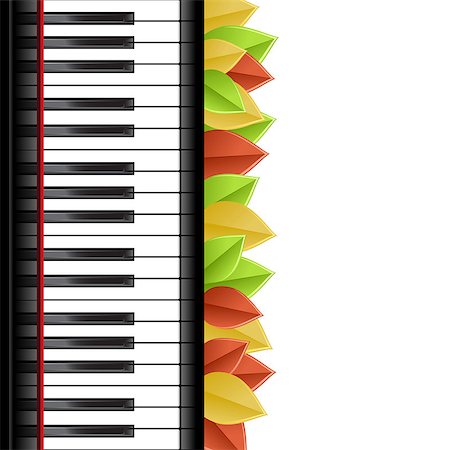 simsearch:400-08163199,k - Template with piano keyboard and leaves on white background. Vector illustration. Stock Photo - Budget Royalty-Free & Subscription, Code: 400-08165670