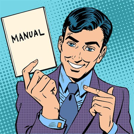 simsearch:400-08196065,k - The man is a businessman with a manual in hand. Retro style pop art Stock Photo - Budget Royalty-Free & Subscription, Code: 400-08165706