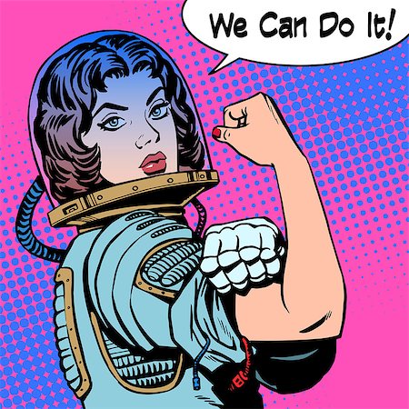 woman astronaut we can do it the power of protest. Retro style pop art Stock Photo - Budget Royalty-Free & Subscription, Code: 400-08165709