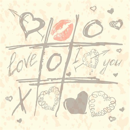 vector Tic Tac Toe Hearts, Valentine background. The valentines day. Love heart. Hand drawn icons symbols. Art vintage illustration. Print for burlap textile. Stock Photo - Budget Royalty-Free & Subscription, Code: 400-08165723