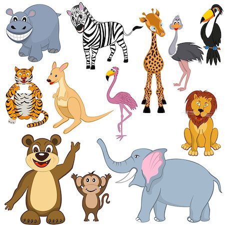 Set of 12 Cartoon Animals. Ready For Use in Zoo Theme. Stock Photo - Budget Royalty-Free & Subscription, Code: 400-08165751