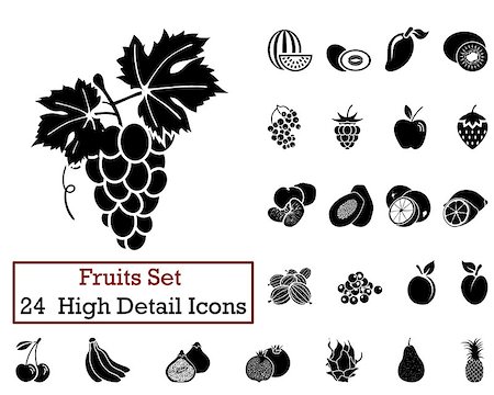 simsearch:400-08165814,k - Set of 24 Fruits Icons in Black Color. Stockbilder - Microstock & Abonnement, Bildnummer: 400-08165814