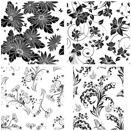 Set of 4 Floral Seamless Patterns design Stock Photo - Budget Royalty-Free & Subscription, Code: 400-08165810