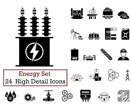 electrician light - Set of 24 Energy Icons in Black Color. Stock Photo - Budget Royalty-Free & Subscription, Code: 400-08165821