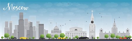 simsearch:400-08161432,k - Moscow skyline with grey buildings and blue sky. Vector illustration Stock Photo - Budget Royalty-Free & Subscription, Code: 400-08165895