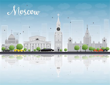 simsearch:400-08161432,k - Moscow skyline with grey landmarks and blue sky. Vector illustration Stock Photo - Budget Royalty-Free & Subscription, Code: 400-08165896