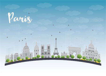 simsearch:400-08165894,k - Paris skyline with grey landmarks and blue sky. Vector illustration Foto de stock - Super Valor sin royalties y Suscripción, Código: 400-08165893