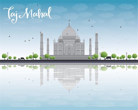 Taj Mahal with Tree and cow. Front view. Vector illustration Stock Photo - Budget Royalty-Free & Subscription, Code: 400-08165901