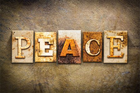 simsearch:400-08166276,k - The word "PEACE" written in rusty metal letterpress type on an old aged leather background. Stock Photo - Budget Royalty-Free & Subscription, Code: 400-08165996