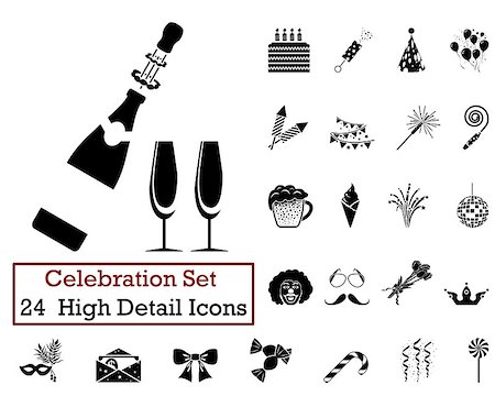 Set of 24 Celebration Icons in Black Color. Foto de stock - Super Valor sin royalties y Suscripción, Código: 400-08166111