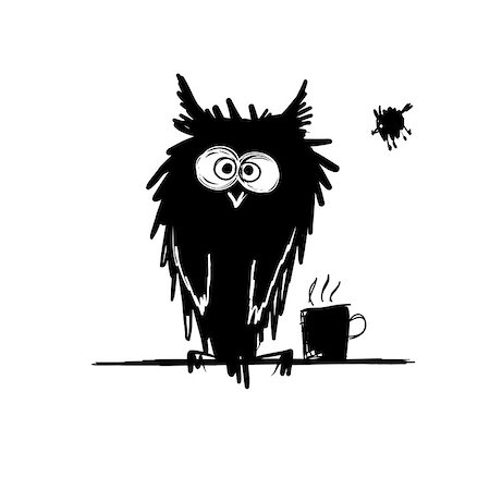 simsearch:400-04409562,k - Funny owl black silhouette. Sketch for your design. Vector illustration Fotografie stock - Microstock e Abbonamento, Codice: 400-08166314