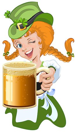 Red haired girl leprechaun holding a glass beer mug. Illustration in vector format Stock Photo - Budget Royalty-Free & Subscription, Code: 400-08166524