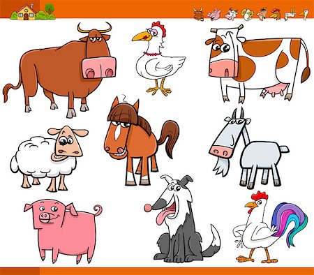 simsearch:400-09050259,k - Cartoon Illustration Set of Funny Farm Animals Characters Foto de stock - Royalty-Free Super Valor e Assinatura, Número: 400-08166561