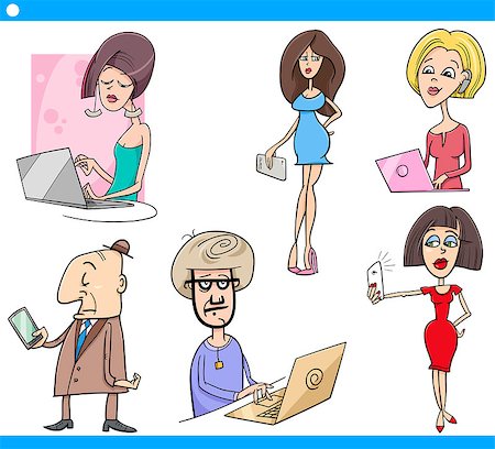 Cartoon Illustration Set of People with New Technology Electronic Devices Stock Photo - Budget Royalty-Free & Subscription, Code: 400-08166576
