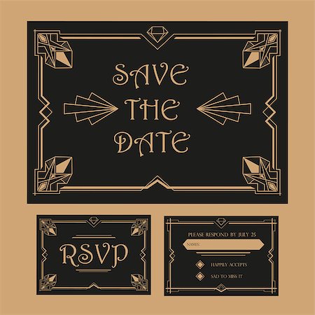 simsearch:400-08162351,k - Save the Date - Wedding Invitation Card - RSVP - Art Deco Vintage Style Stock Photo - Budget Royalty-Free & Subscription, Code: 400-08166584