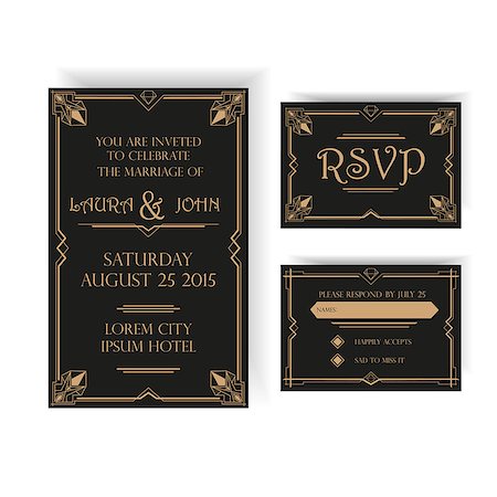 simsearch:400-08162351,k - Save the Date - Wedding Invitation Card - RSVP - Art Deco Vintage Style Stock Photo - Budget Royalty-Free & Subscription, Code: 400-08166583