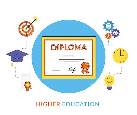 simsearch:400-09098178,k - Diploma flat contour icon with education symbols isolated on white Stock Photo - Budget Royalty-Free & Subscription, Code: 400-08166689