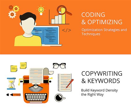 Infographic flat contour process of coding and copywriting as a part of SEO Stock Photo - Budget Royalty-Free & Subscription, Code: 400-08166724