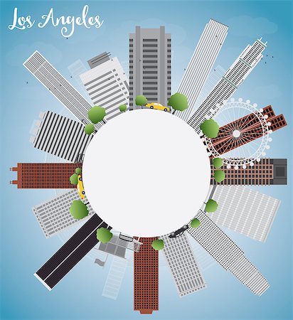 Los Angeles Skyline with Grey Buildings, Blue Sky and copy space. Vector Illustration Foto de stock - Royalty-Free Super Valor e Assinatura, Número: 400-08166779