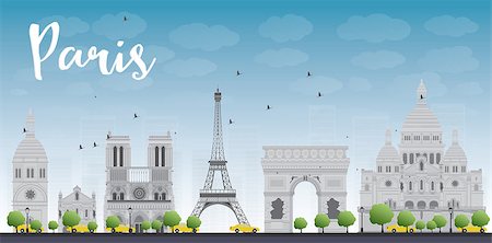 simsearch:400-05906647,k - Paris skyline with grey landmarks and blue sky. Vector illustration Stock Photo - Budget Royalty-Free & Subscription, Code: 400-08166787