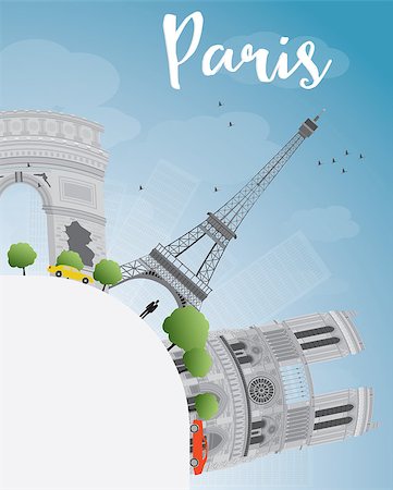 simsearch:400-09172683,k - Paris skyline with grey landmarks, blue sky and copy space. Vector illustration Foto de stock - Super Valor sin royalties y Suscripción, Código: 400-08166789