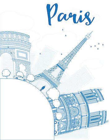 simsearch:400-08165894,k - Outline Paris skyline with blue landmarks and copy space. Vector illustration Foto de stock - Super Valor sin royalties y Suscripción, Código: 400-08166790