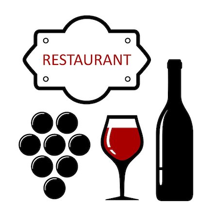 silhouette bottle wine - restaurant icon with grapes and wine glass silhouette Stock Photo - Budget Royalty-Free & Subscription, Code: 400-08166864